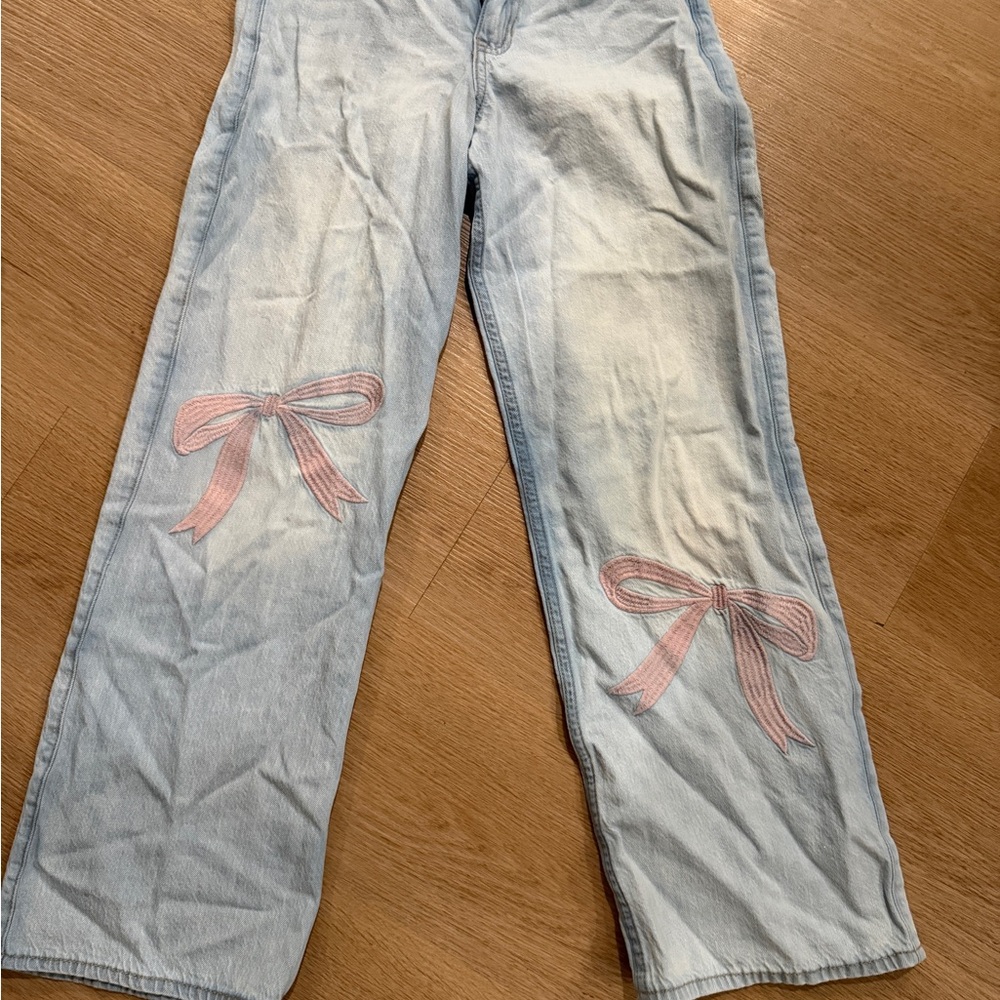 Abercrombie Kids Denim Jeans with Pink Bow Accents